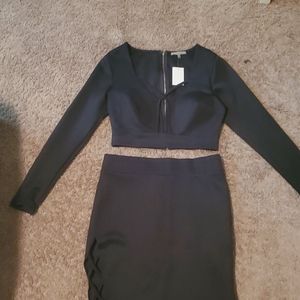 Sexy long sleeve top and high waist skirt